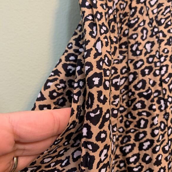 National Skirt Women Mp Black Beige Leopard Print Midi  Elastic Waist Pockets - Picture 4 of 8